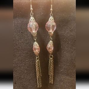 Handmade Antique Silver Pink Crystal Dangle Earrings